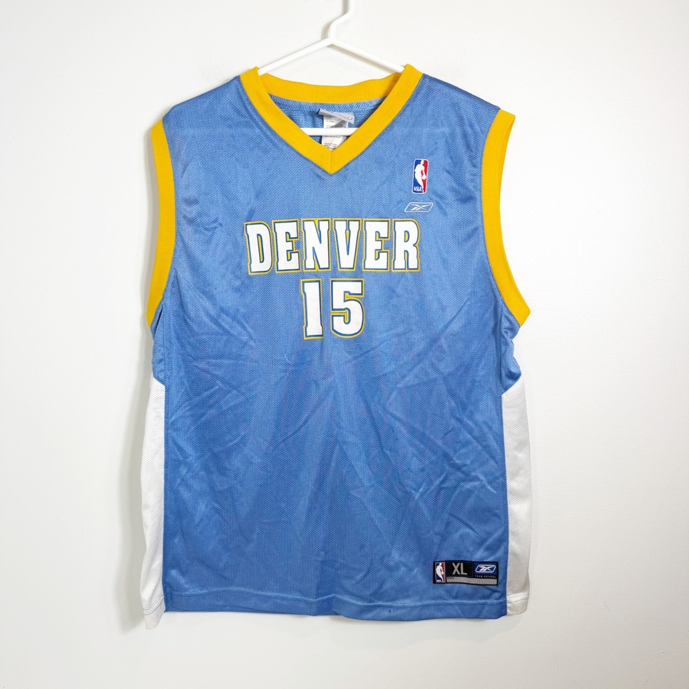 VTG Y2K Reebok Basketball Jersey Boys XL Blue Denver Nuggets Carmelo Anthony #15